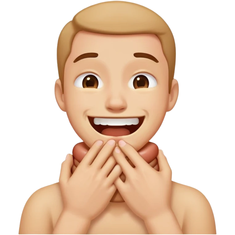 A person chocking themselves while smiling  emoji