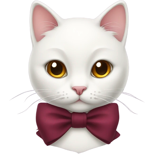 Cute white cat with burgundy bow emoji
