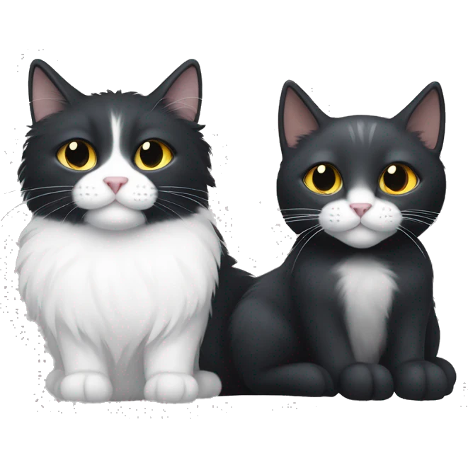 black cat with white chest hair, white nose and white paws next to a gray cat with white chest hair and white paws emoji