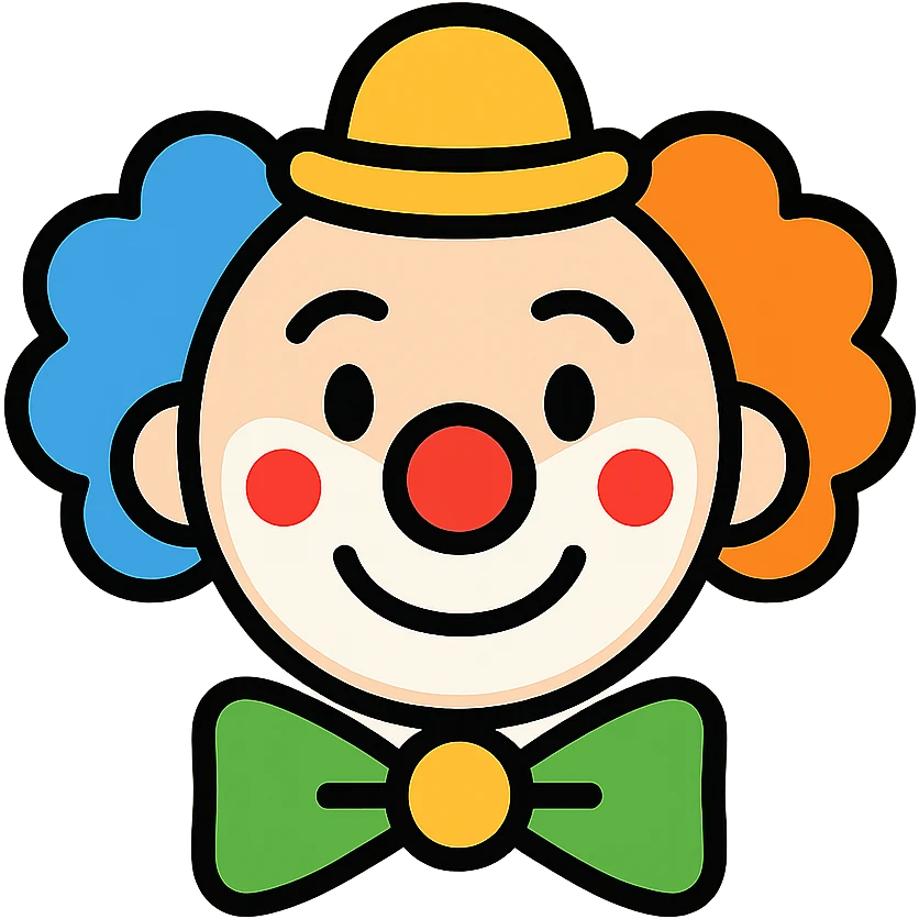 cheerful circus clown with red nose, colorful hair, and face paint emoji