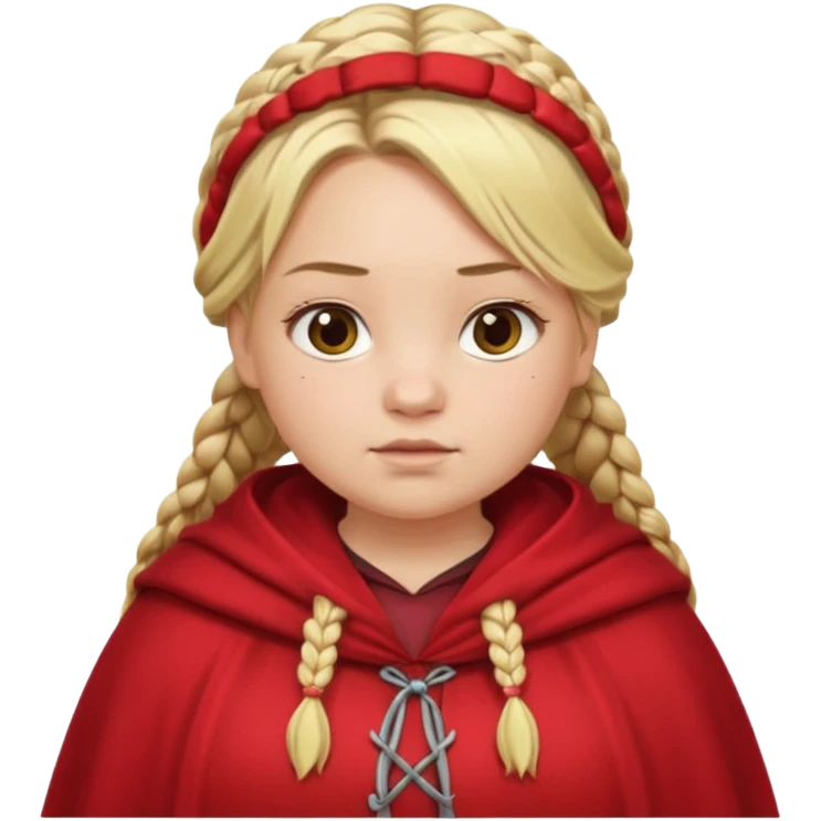 blonde braids hair kid girl, white skin, fat, wear red cloak emoji