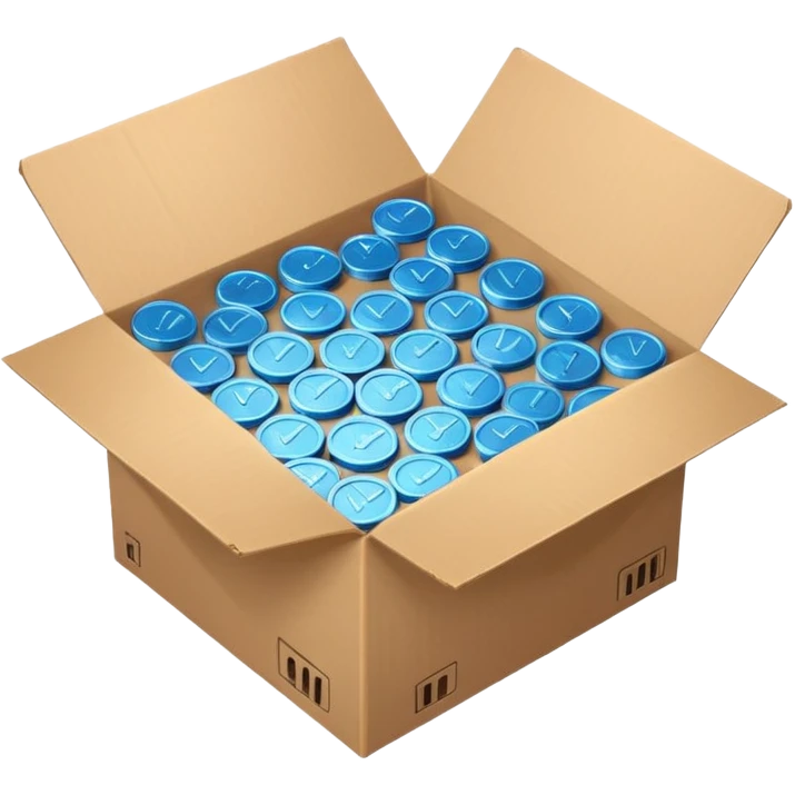blue coins in a cardboard package emoji