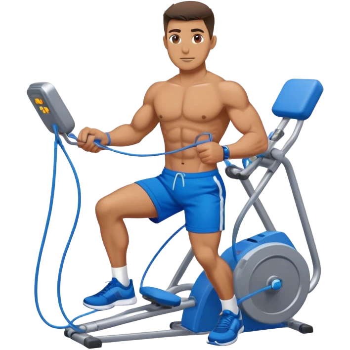 fit man with blue shorts using cable-machine emoji