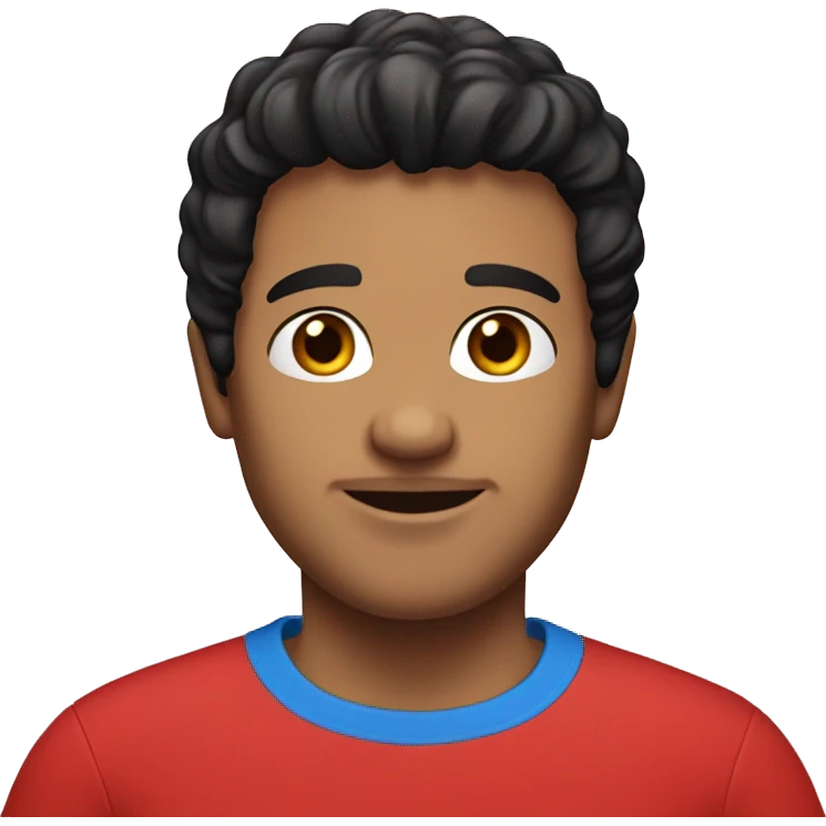man  red t-shirt, black hair, light skin, blue eyes emoji
