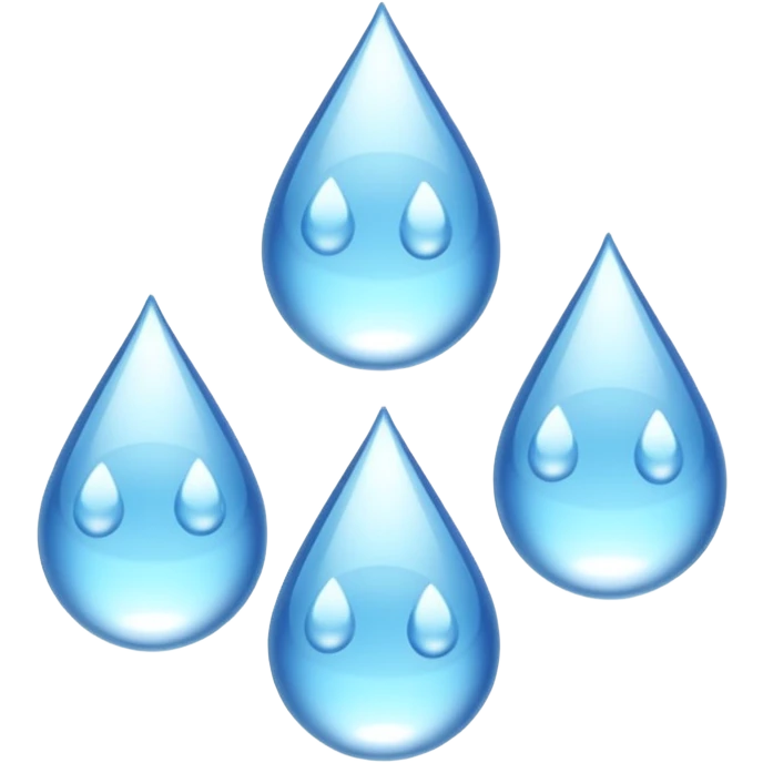 3 water droplets stack on top of each other vertically with two water droplets on the sides; 5 droplets total emoji