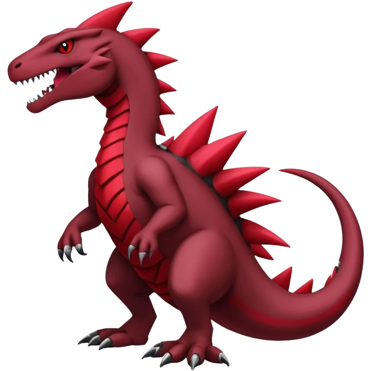Badass cool edgy black and red salazzle-tyranitar-hybrid, full body emoji