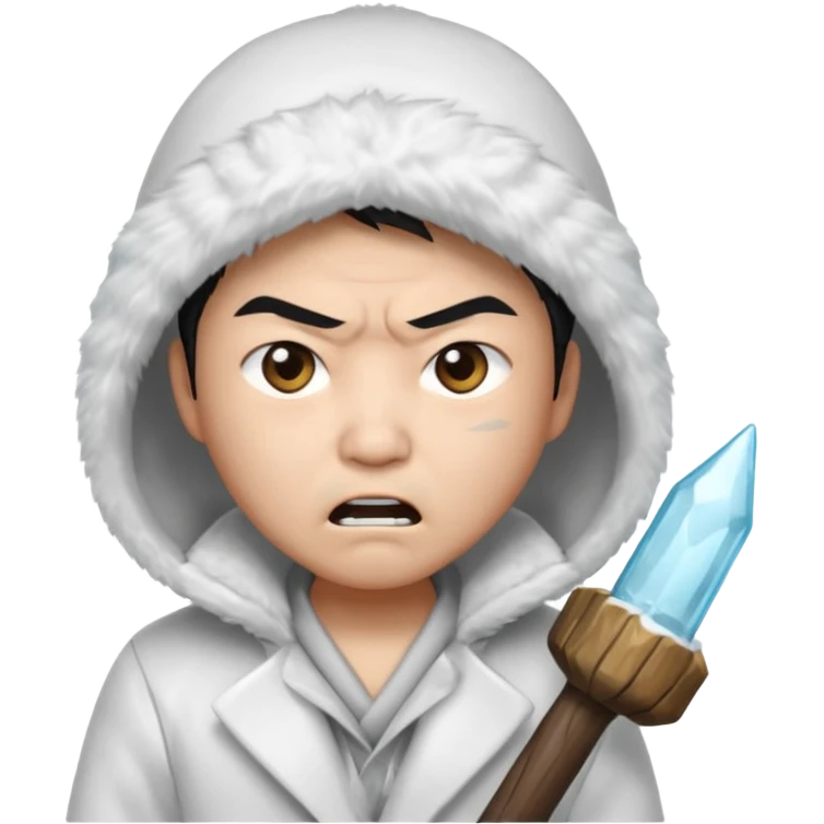asian, eskimo glass, white coat, angry, grey face emoji