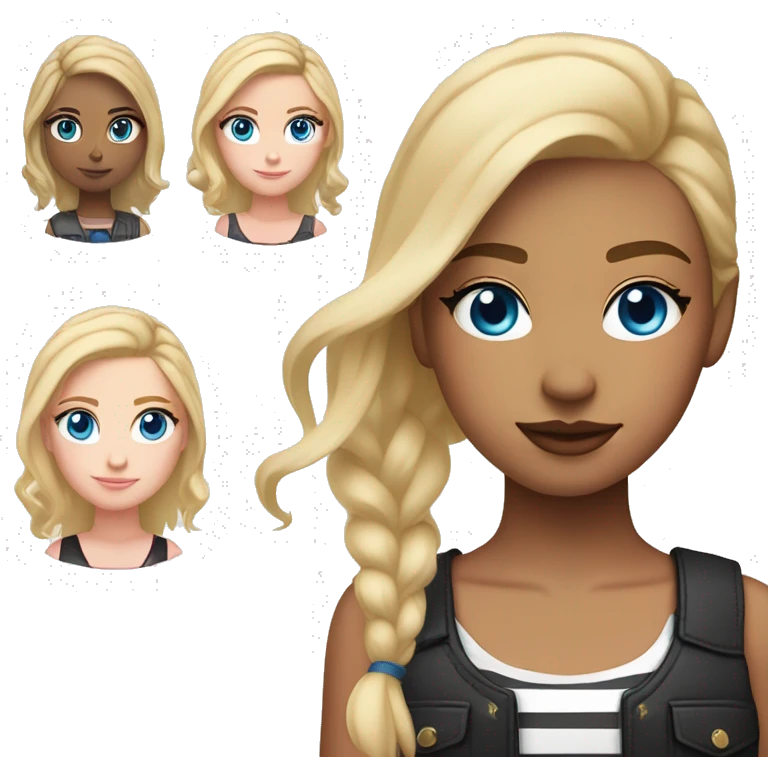 girl blonde and slightly red on the roots with blue eyes, light skin, pink blush with small arrows in a shirt and a black vest with small white stripes emoji