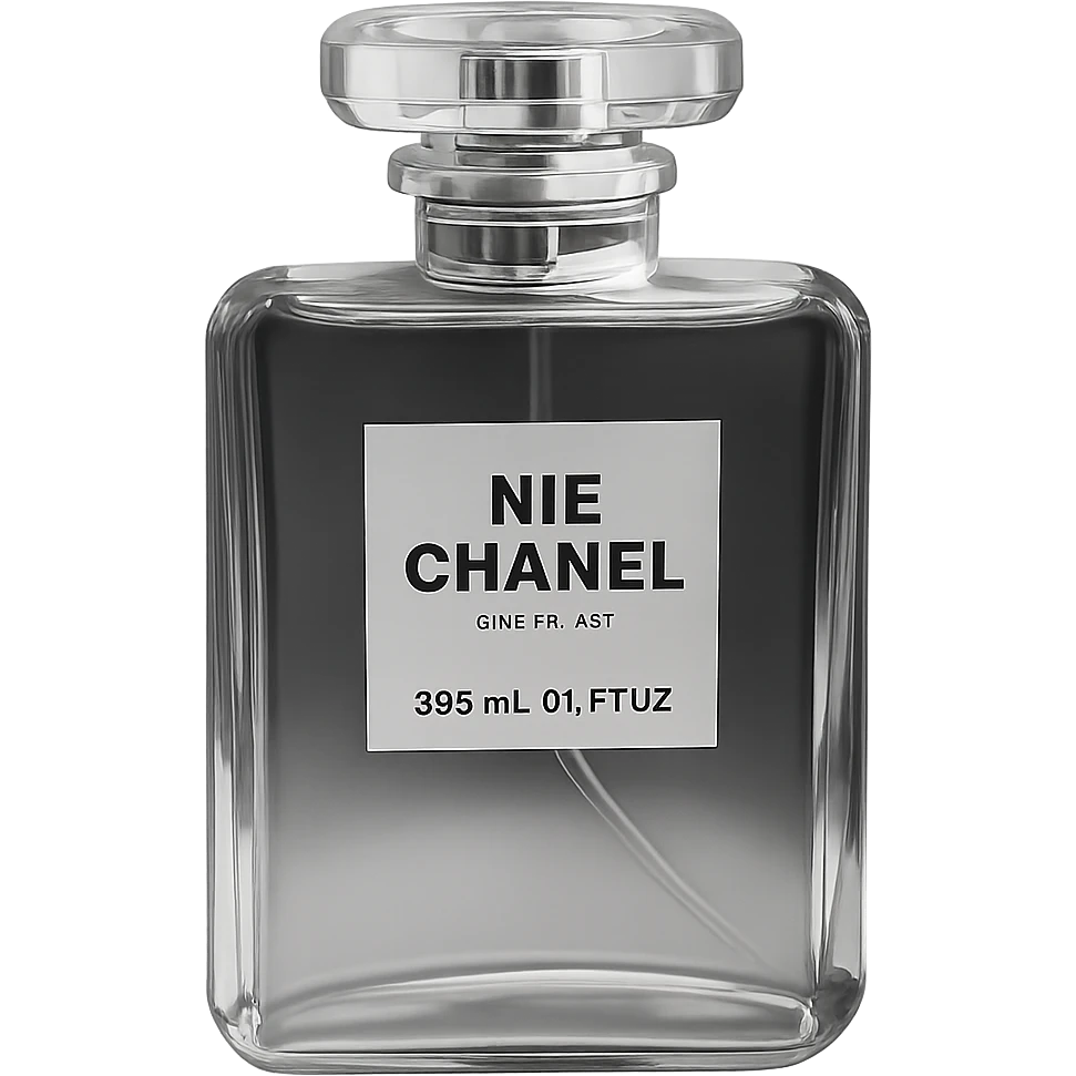 Convert the image to black and white, keeping only the realistic Chanel perfume bottle with soft lighting. Preserve the glass details. The background should be transparent. emoji