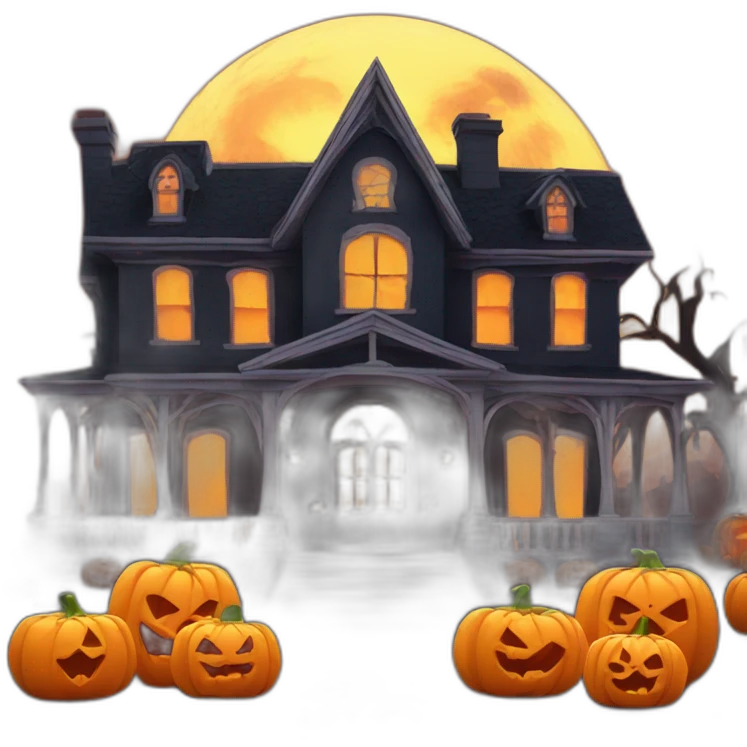 halloween mansion with pumpkins around emoji