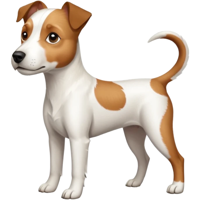 a full body large white parson russell terrier looking dog the size of a kelpie with light brown ears and a light brown patch on one eye and a large snout emoji