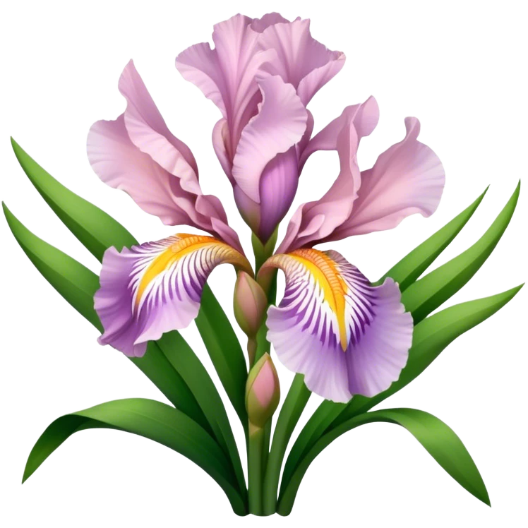 big bouquet Soft Pink Iris, luxuriant, leaf, bud emoji