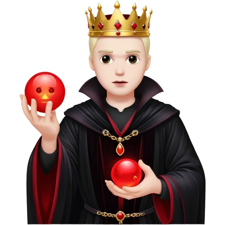 A gothic king in a black velvet robe, holding a glowing red orb emoji