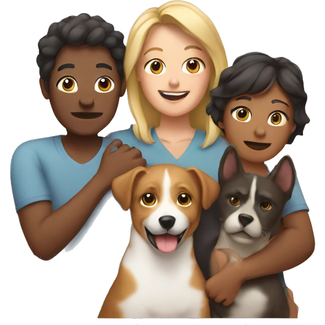 two moms a son a cat and two dogs together emoji