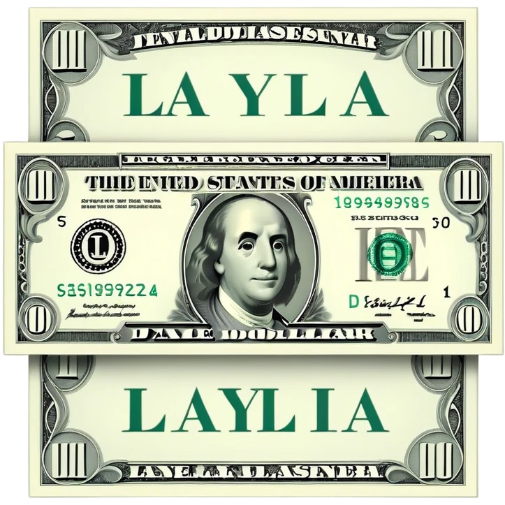 a dollar bill that says “layla please hush” emoji