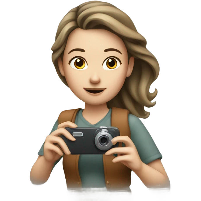 young european tourist takes pictures with her cell phone emoji