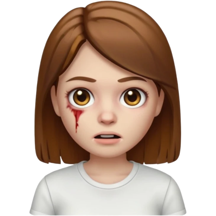 Memoji Zombie Girl with brown straight hair and basic white shirt On emoji