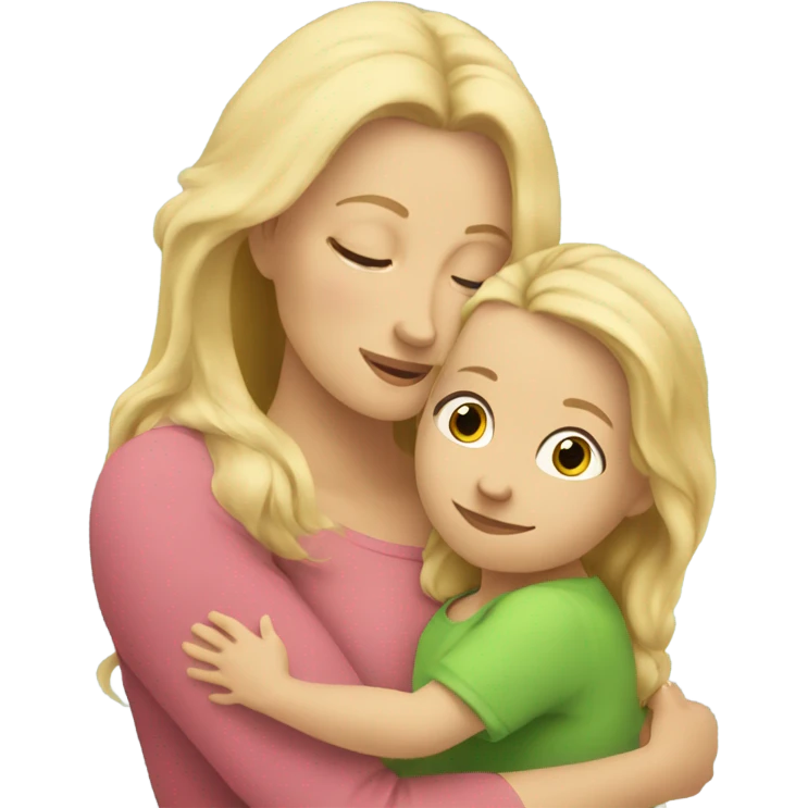 Blonde mom with long hair is hugging her blonde toddler emoji