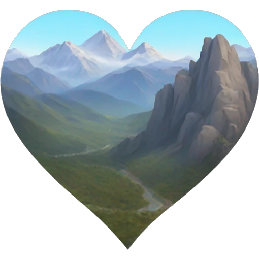 A transparent heart with mountains inside it emoji