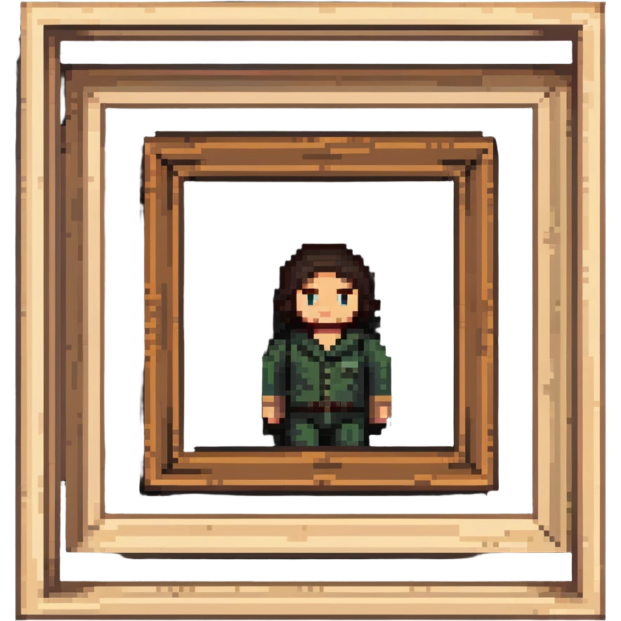 A pixelated portrait of a man in a wooden picture frame emoji
