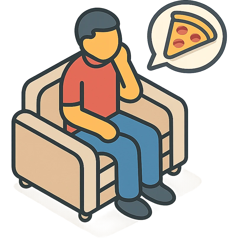 человек сидит на диване и ждёт пиццу emoji