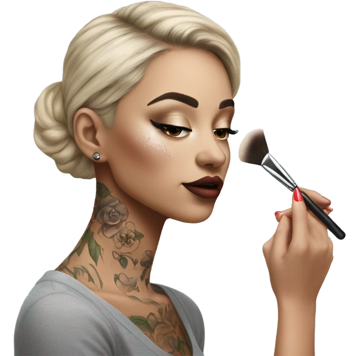 Hyper Realistic Beautiful lightly tattooed woman applying her makeup emoji