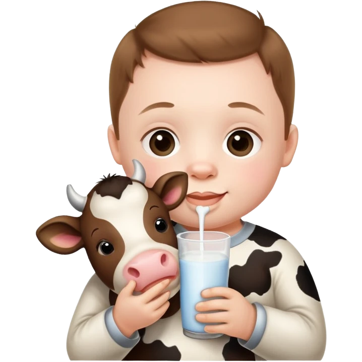Down syndrome kid holding a moo moo cow that’s drinking moo moo cow milk emoji