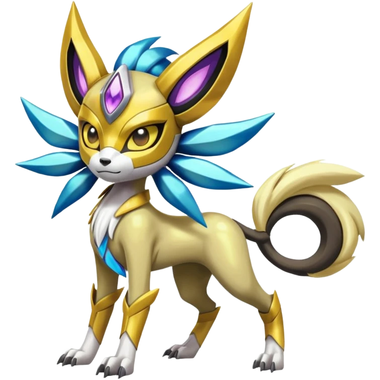 Colorful masked Futuristic Meloetta-Manectric-Solgaleo-Raikou-Pokémon-Digimon-Fakémon-fusion-hybrid-creature emoji