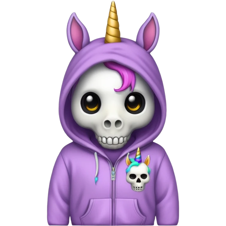 Unicorn wearing a skull hoodie emoji
