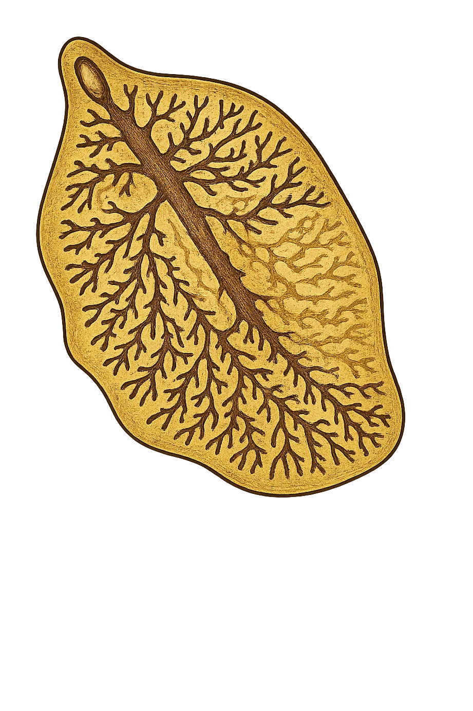batterio Trematodi epatici (Liver fluke) stile libro di medicina ma senza scritte emoji