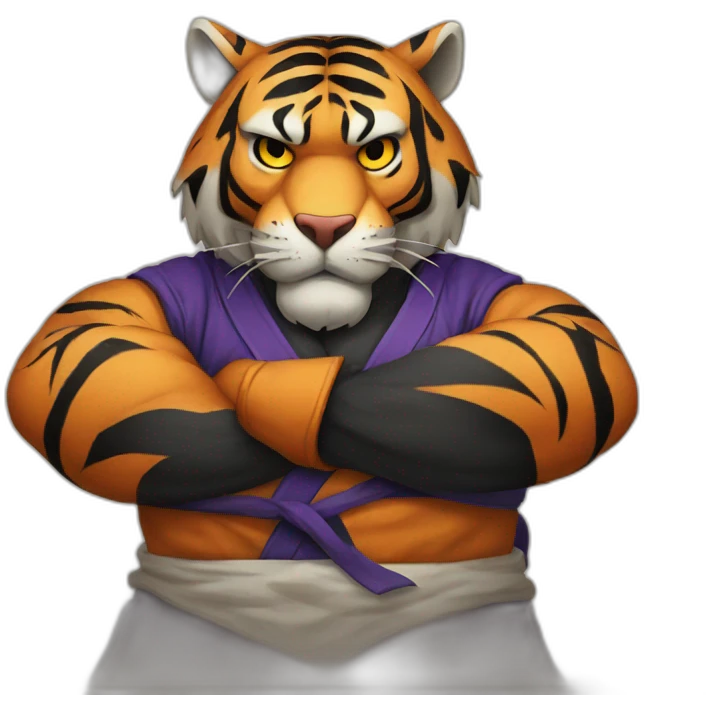 Tiger with evil face   jiu jitsu with his arms crossed emoji