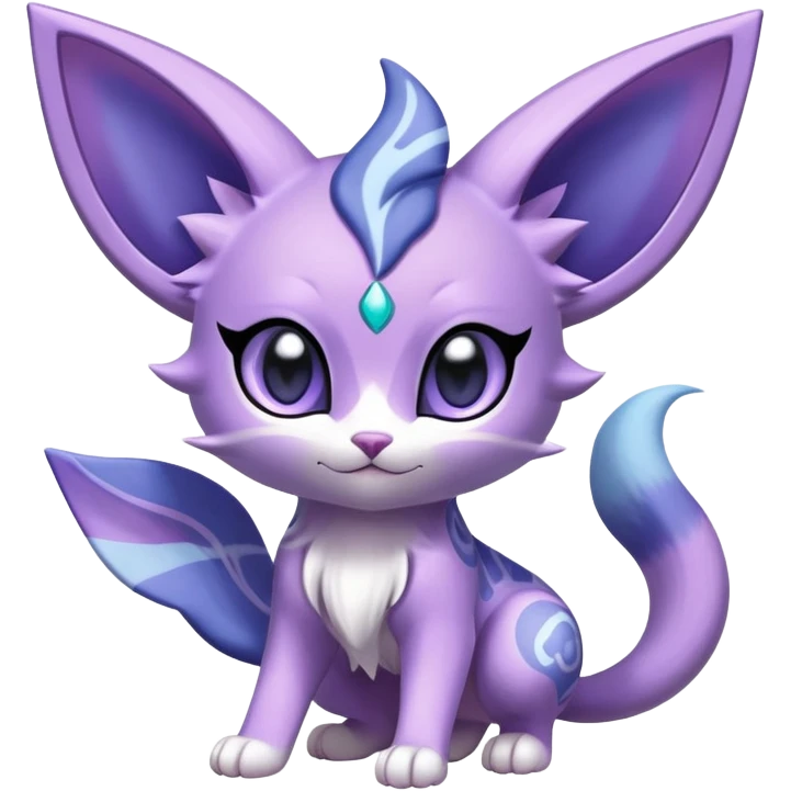 Shiny Exotic Cute Adorable Majestic Espeon-Purrloin-Mew-Meowstic-Hybrid-Creature with pattern-markings emoji