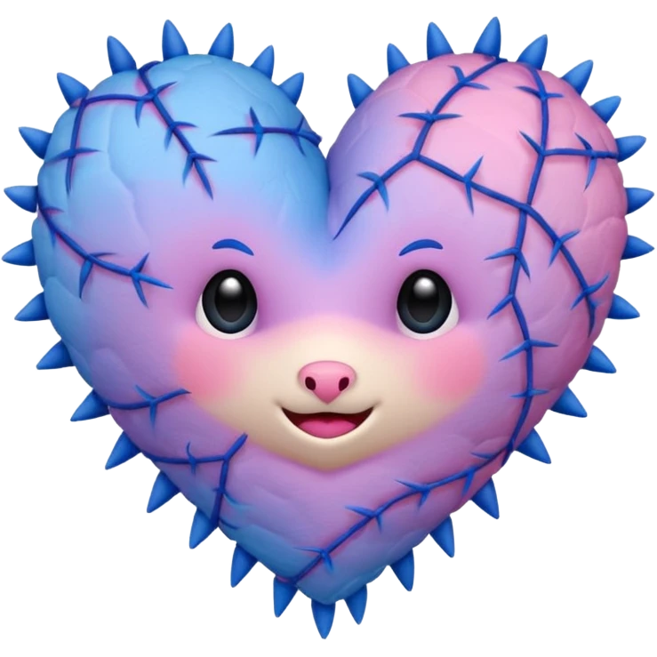 Stitched soft rose-thorny barb-wired patched up furry pastel pink-violet-blue-gradients heart emoji