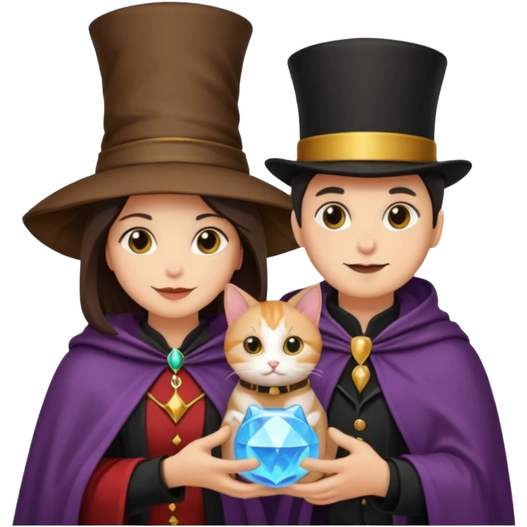 magician couple and their pet cat emoji