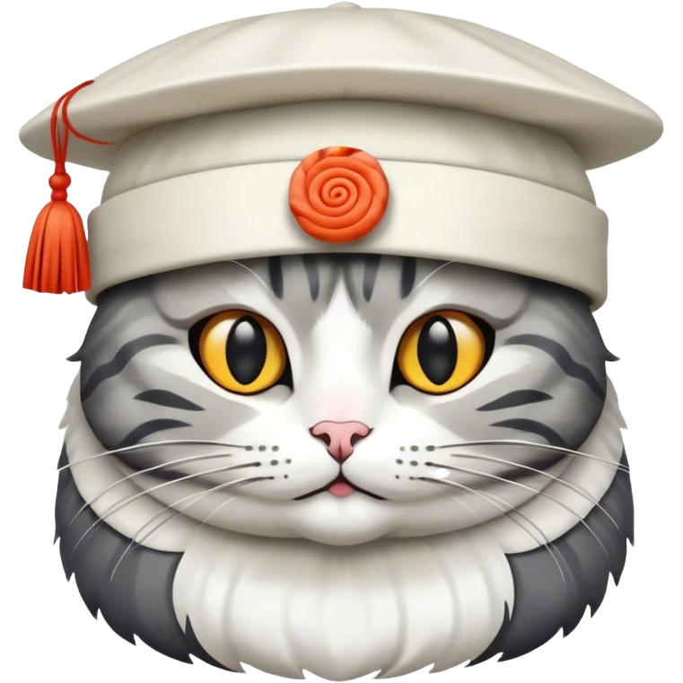 cat wearing a hat made out of sushi emoji
