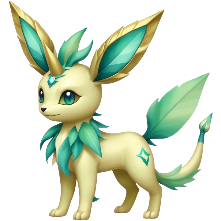 Shiny Cool Sparkly Cute Ethereal Leafeon-Vaporeon-Fakemon-hybrid-fusion- full body emoji