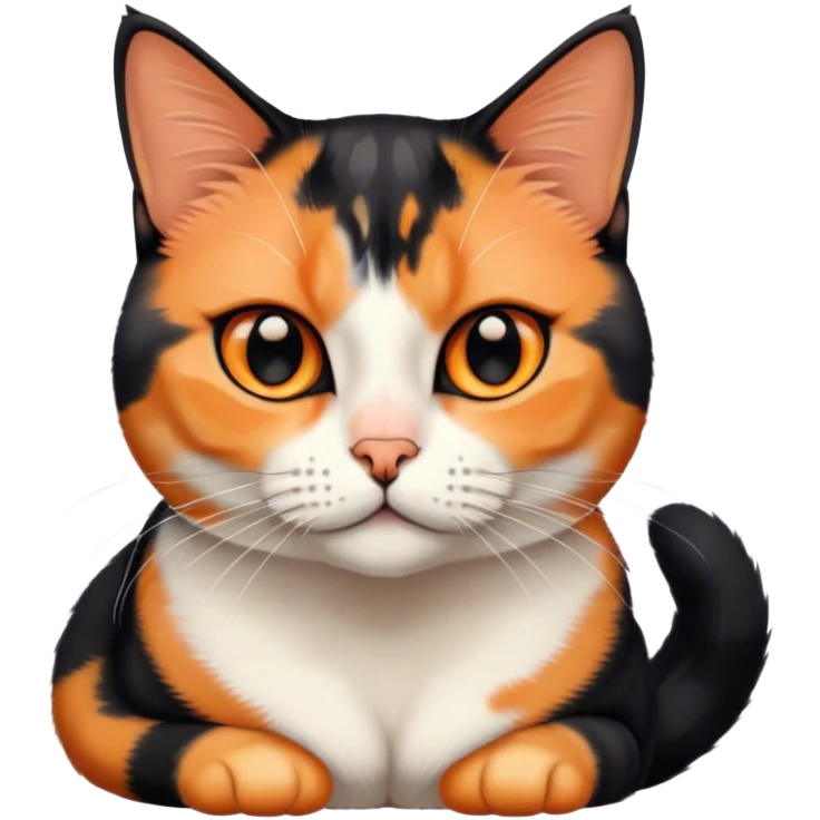American shorthair calico cat with black fur on the right side of their face and orange on the left side sitting down emoji