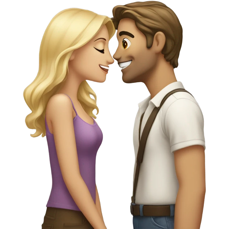 kiss blonde guy brunette girl emoji