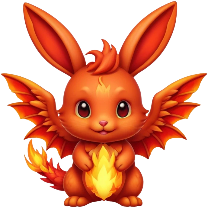 cute red fire bunny with fire paws and dragon wings emoji