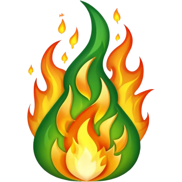 fire with golden and green colours emoji
