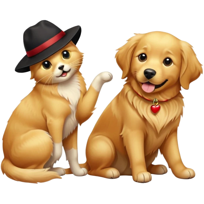 Golden retriever y gato negro siendo mejores amigos emoji