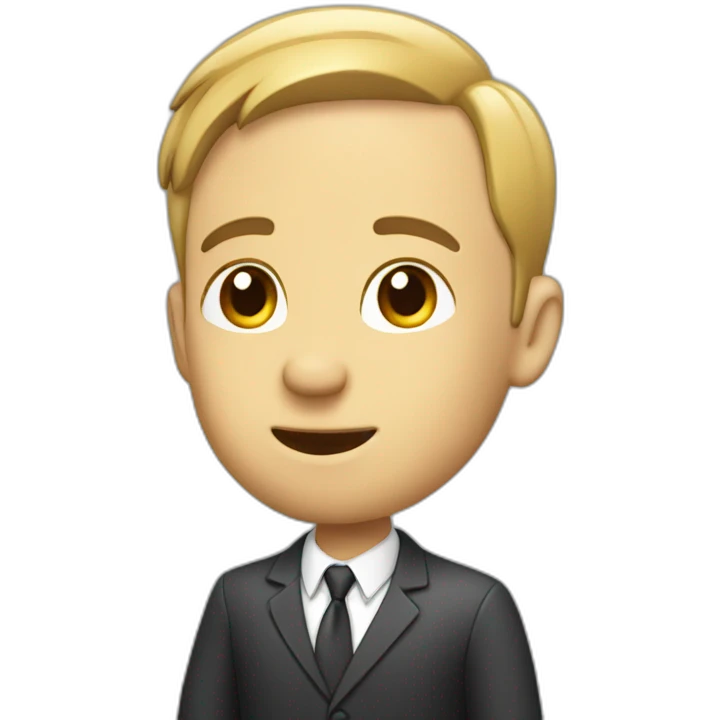 a business man with a hand in the ear emoji