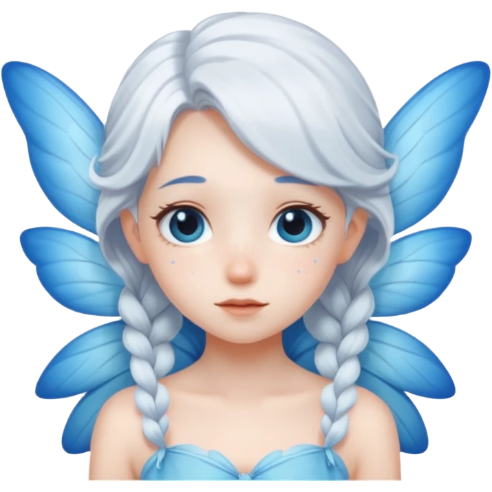 A shy white hair fairy with soft blue wings emoji