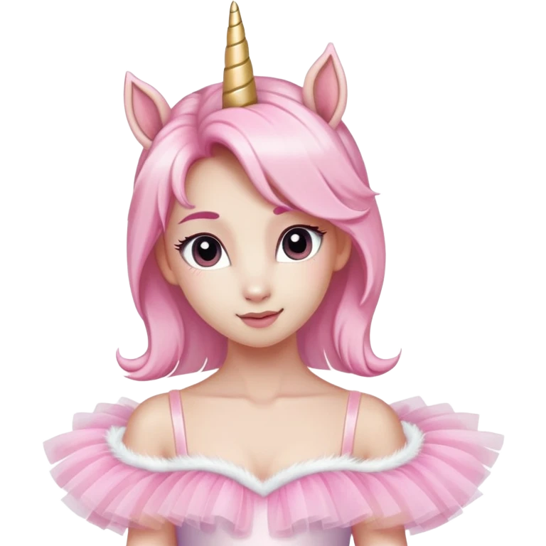 anthropomorphised female unicorn ballerina, head and shoulders, straight on, relaxed pose emoji