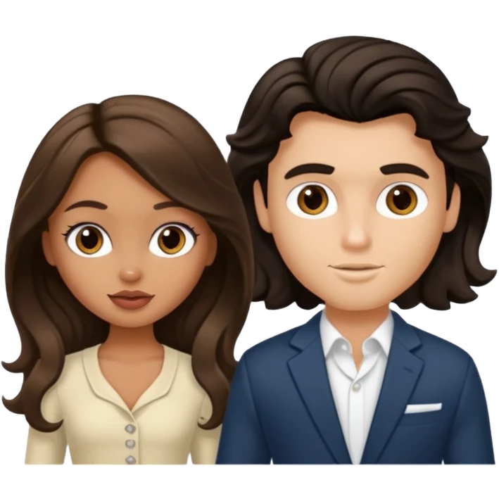 a pretty tan bratz girl with long brown hair and white bratz man with short wavy black hair emoji