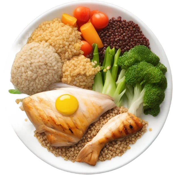 round white plate with healthy food emoji