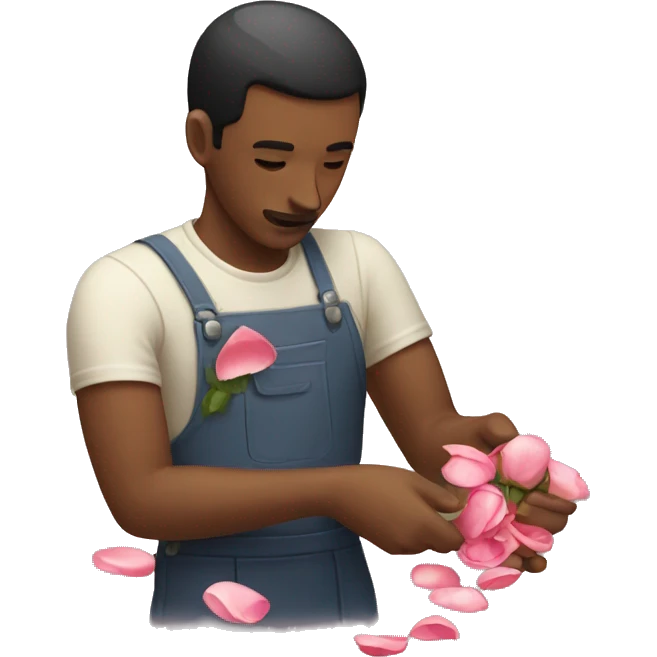 man peeling roses petals emoji