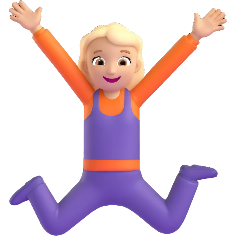 character jumping with excitement, hands up, big smile emoji