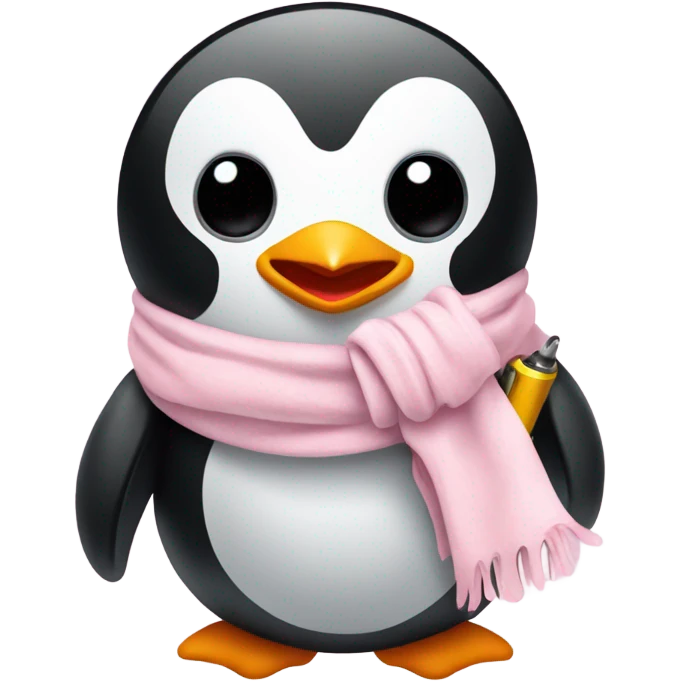 cute penguin wearing light pink bow scarf and holding light pink gun  emoji