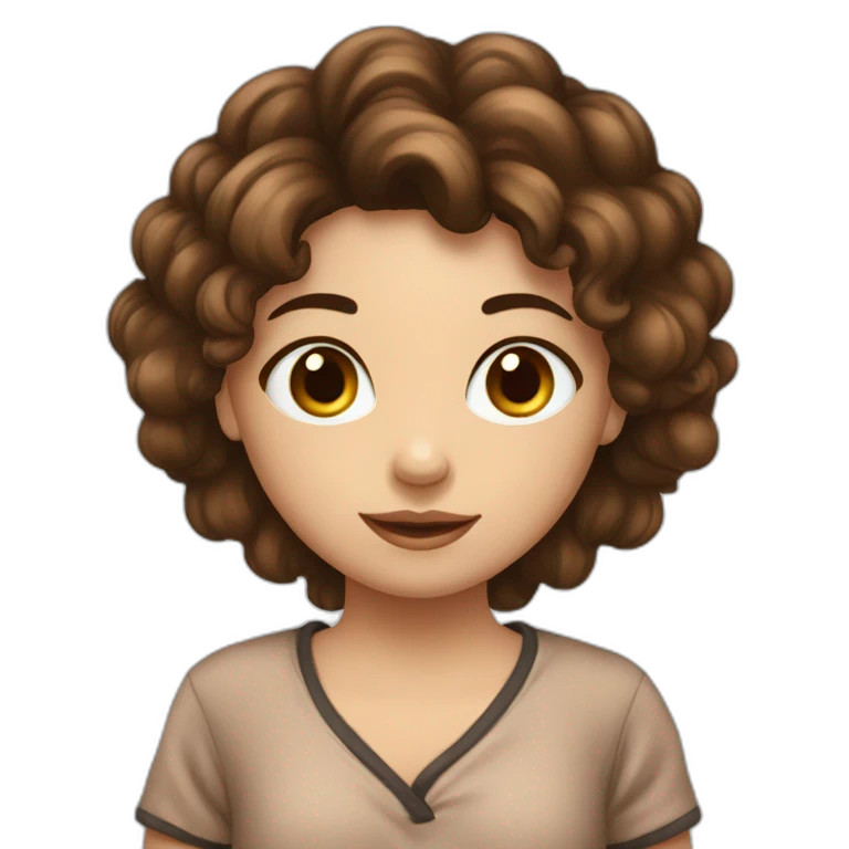 Fille en pyjama marron , yeux noisettes,  cheveux noir court emoji
